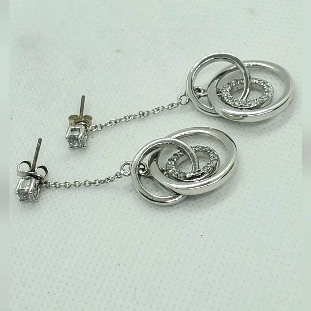 EARRINGS with rhinestones pendants in silver - Picture 2 of 7